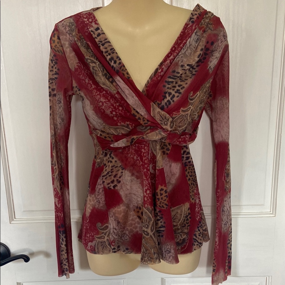 Elegant Red Patterned Women's Top